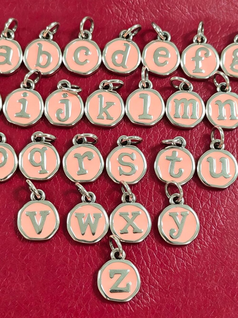 James Avery Pink Enamel Initial Disc Charm 925 Silver Pendant with box